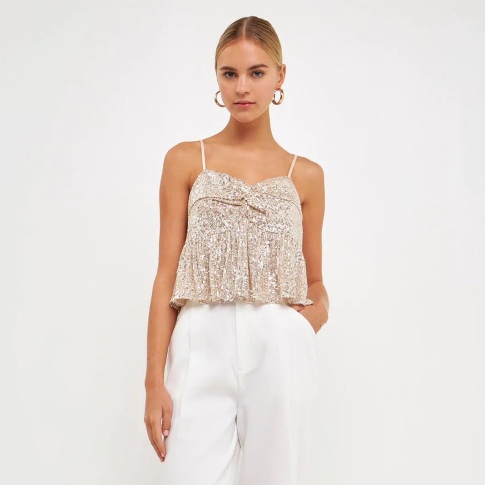 Endless Rose Cream Sequined Tank Top, SZ‎ M NWT